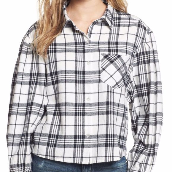 NWT BP Puff Sleeve Plaid Top Oversized Flannel - Picture 1 of 8